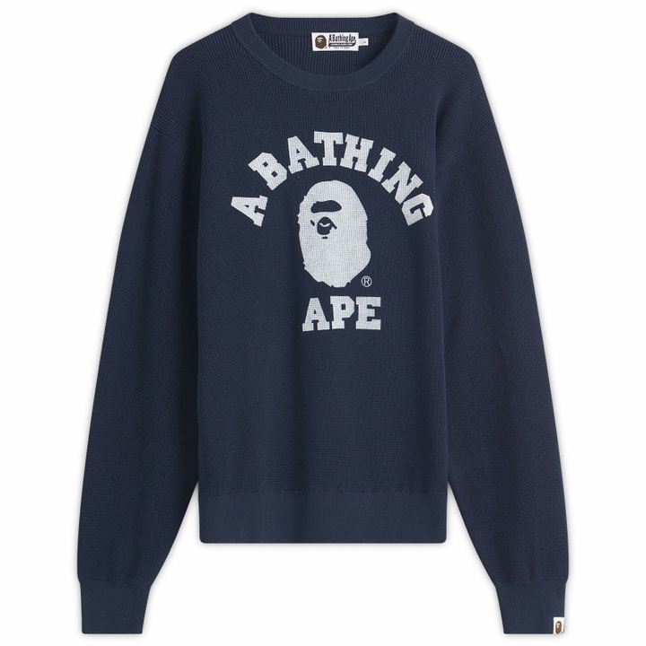 Photo: A Bathing Ape Men's College Waffle Crewneck Sweater in Navy