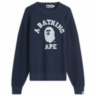 A Bathing Ape Men's College Waffle Crewneck Sweater in Navy