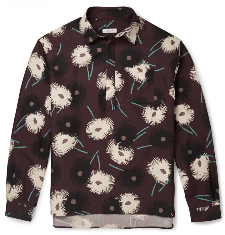 Photo: Valentino - Floral-Print Silk Shirt - Burgundy