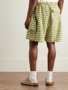 Story mfg. - Salt Wide-Leg Checked Organic Cotton-Canvas Drawstring Shorts - Green