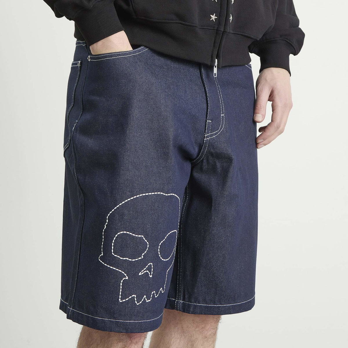 Pleasures Men's x Zero Skull Denim Shorts in Raw