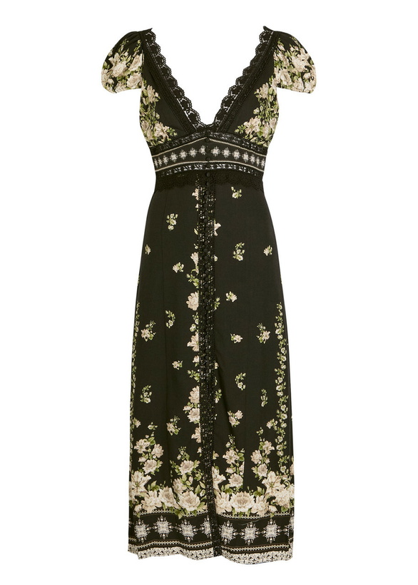 Photo: Alice + Olivia Rose Floral-print Crepe Midi Dress Black