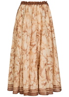 Zimmermann Indra Printed Rami Midi Skirt Brown