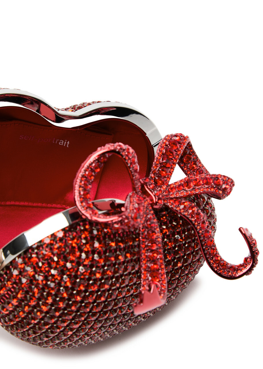 Self-portrait Heart Crystal-embellished Satin Clutch - Red - One Size
