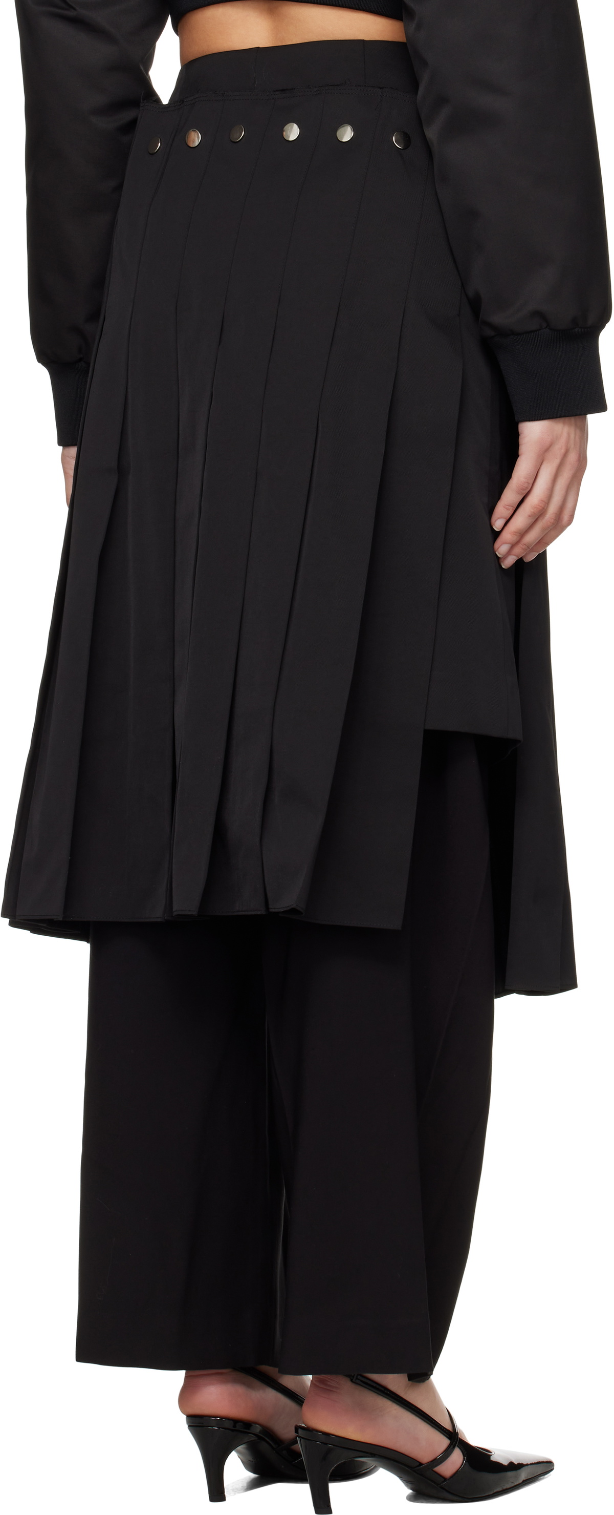 Rokh Black Double Layered Pleated Midi Skirt