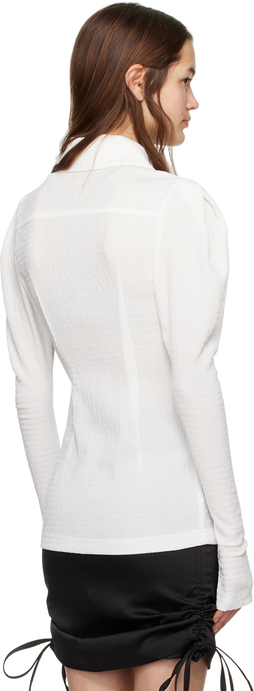 J KOO White Shirring Shirt