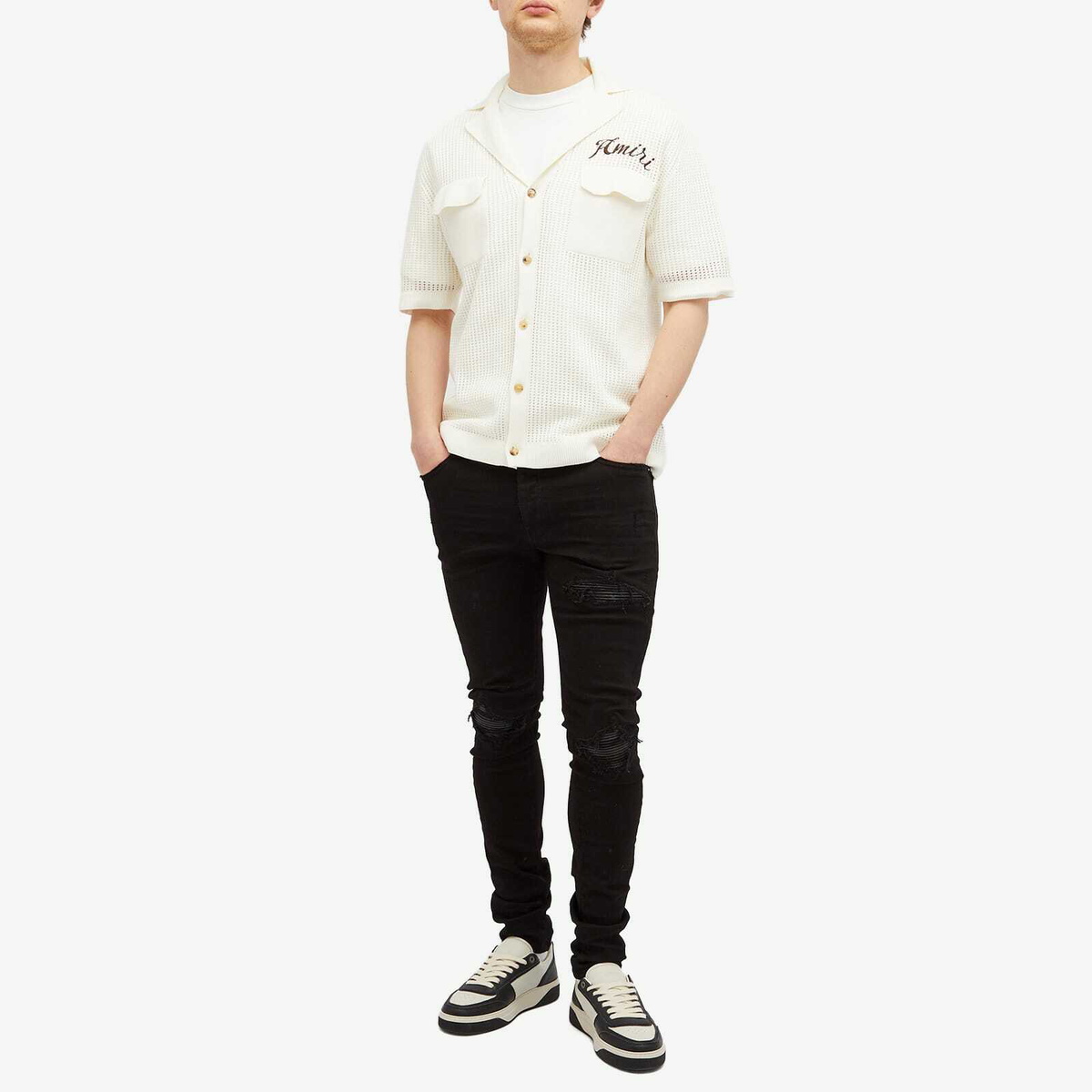 AMIRI Men's Short Sleeve Mesh Polo in Sand