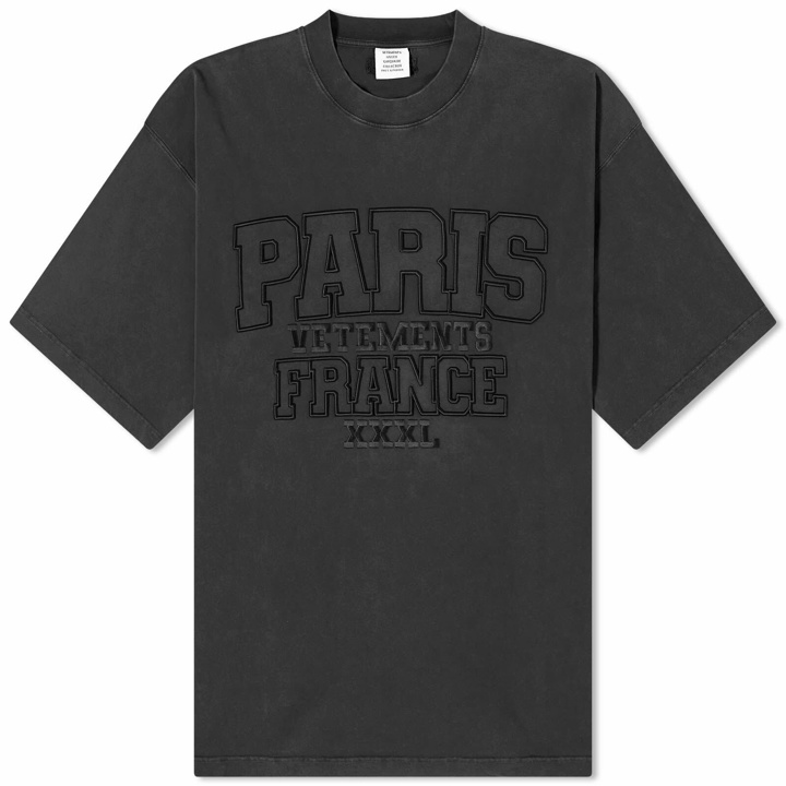 Photo: Vetements Men's Paris Logo T-Shirt in Washed Black