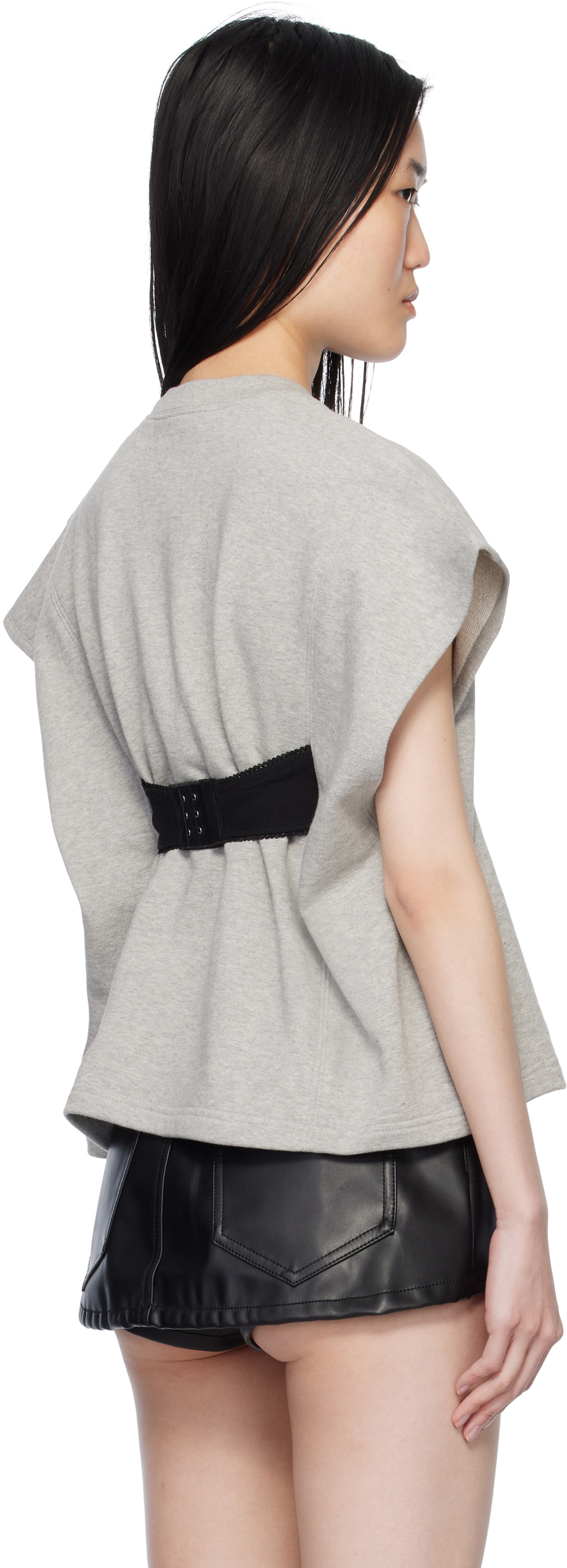 Pushbutton Gray Bra Point Sleeveless Jersey T-shirt