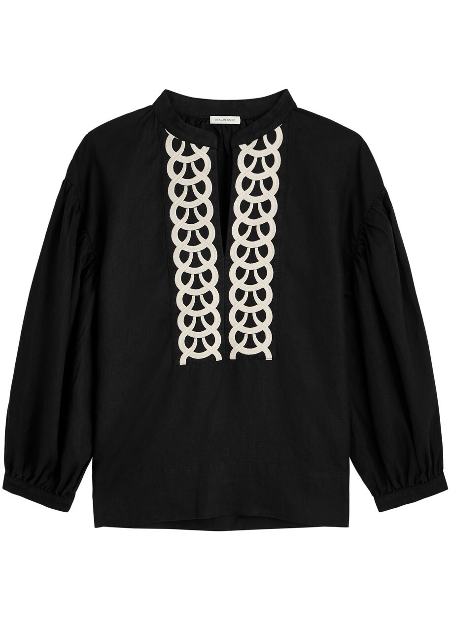 BY Malene Birger Cadmus Embroidered Linen Blouse Black