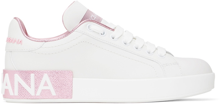 Photo: Dolce&Gabbana White & Pink Portofino Sneakers