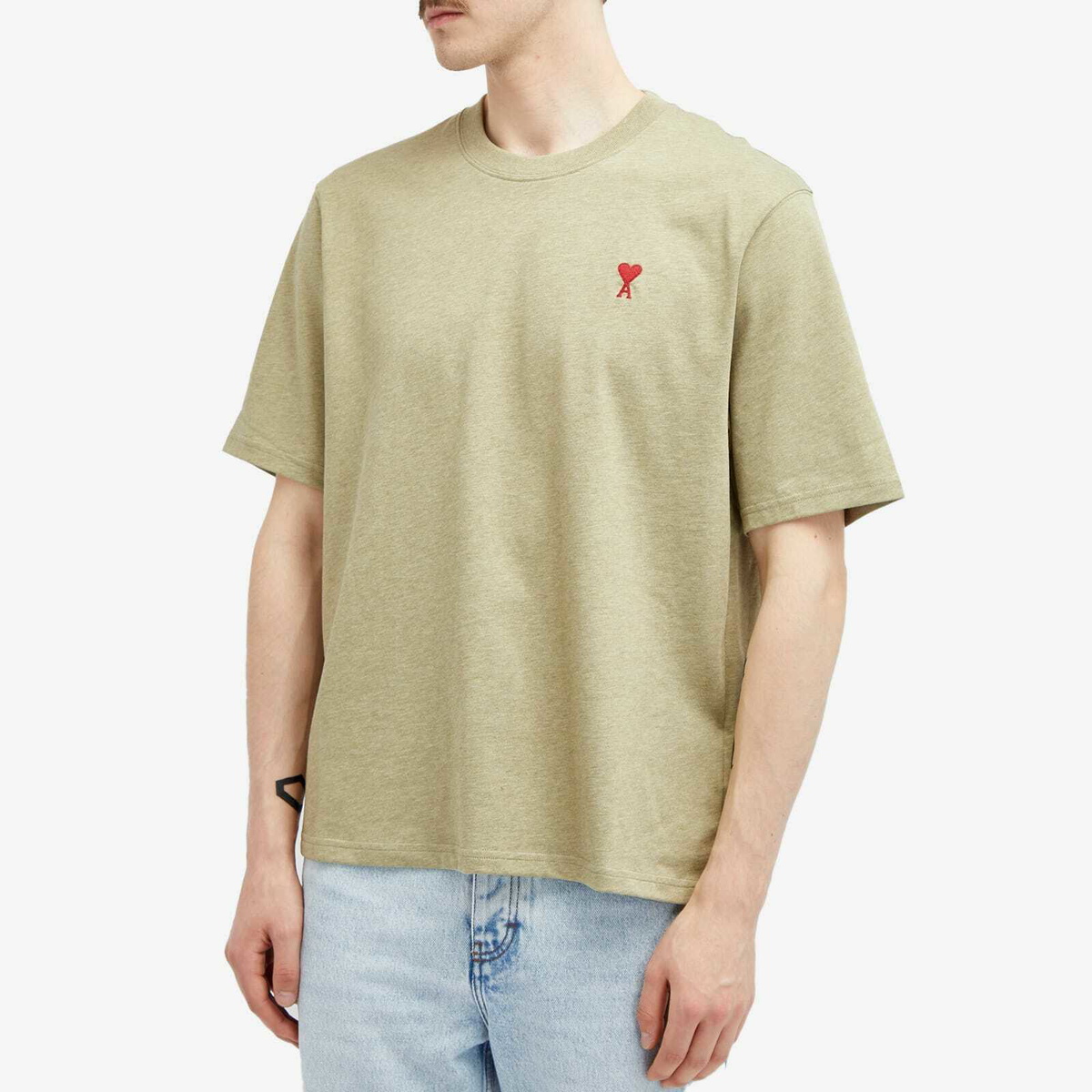 ★★AMI PARIS★★ Red Heart Logo Short Sleeve T-Shirt Heathe Heather Ash Grey Red Ami De Coeur T-Shirt | AMI PARIS