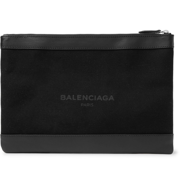 Photo: Balenciaga - Leather-Trimmed Printed Canvas Pouch - Men - Black