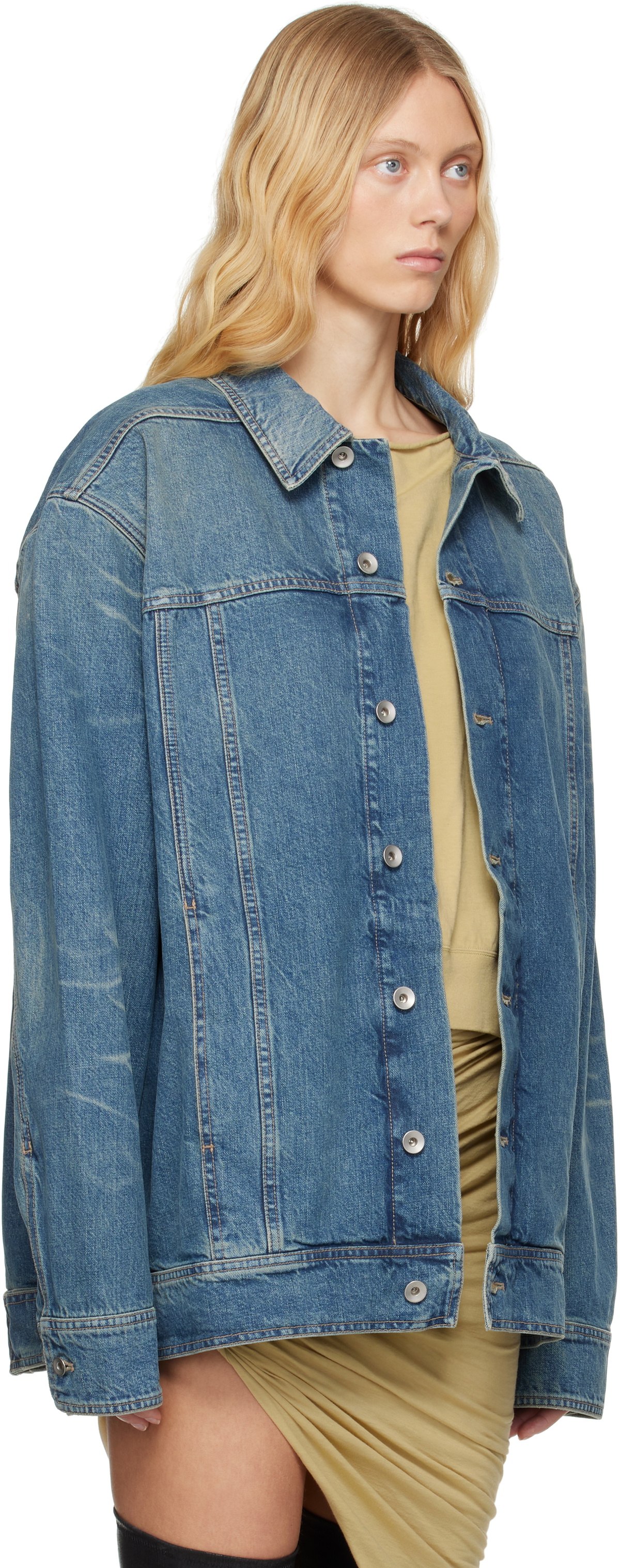 Rick Owens DRKSHDW Blue Hollywood Jumbo Worker Denim Jacket Rick 