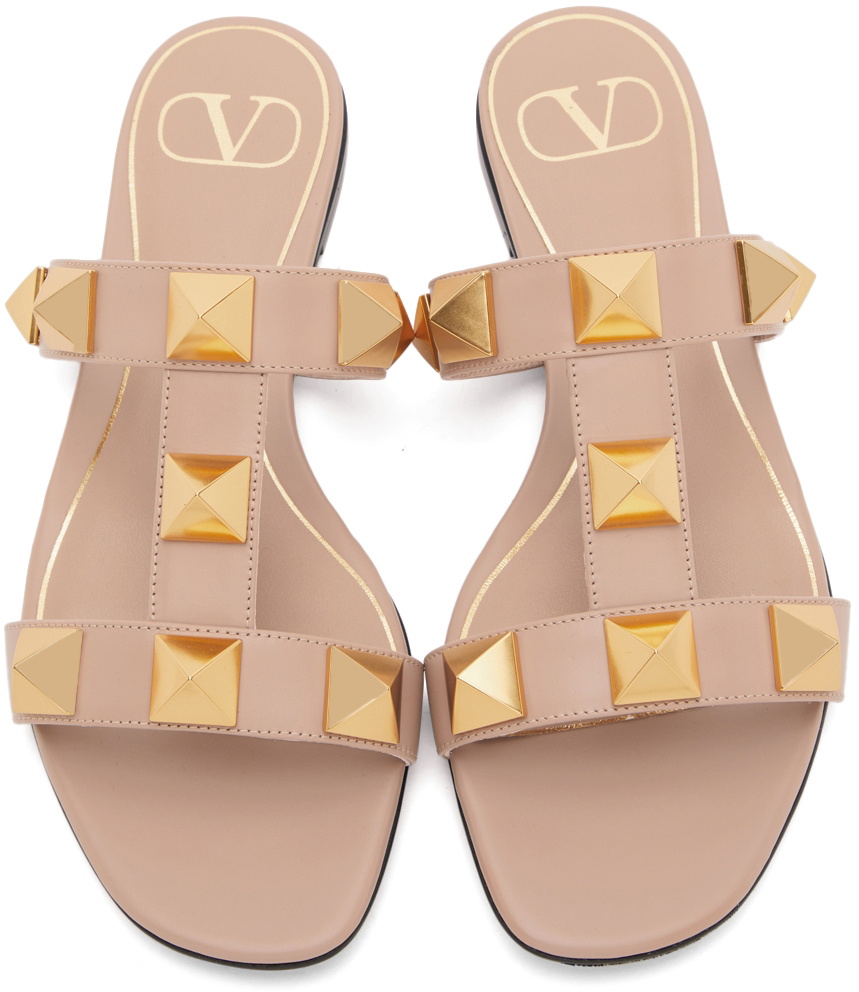 Valentino Garavani Pink Roman Stud Flat Slide Sandals