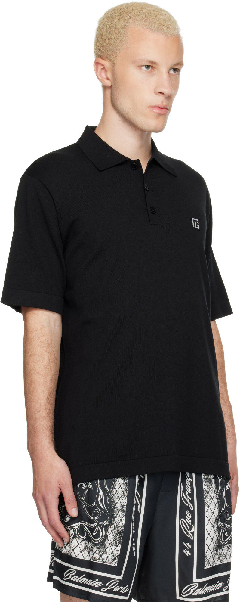BALMAIN Black Embroidered Cotton Polo