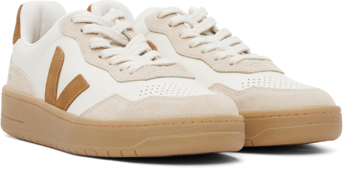 VEJA Off-White & Tan V-90 Leather Sneakers