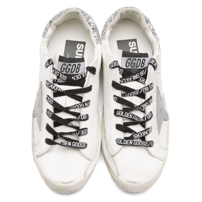 White & silver glitter tab 2024 superstar sneakers