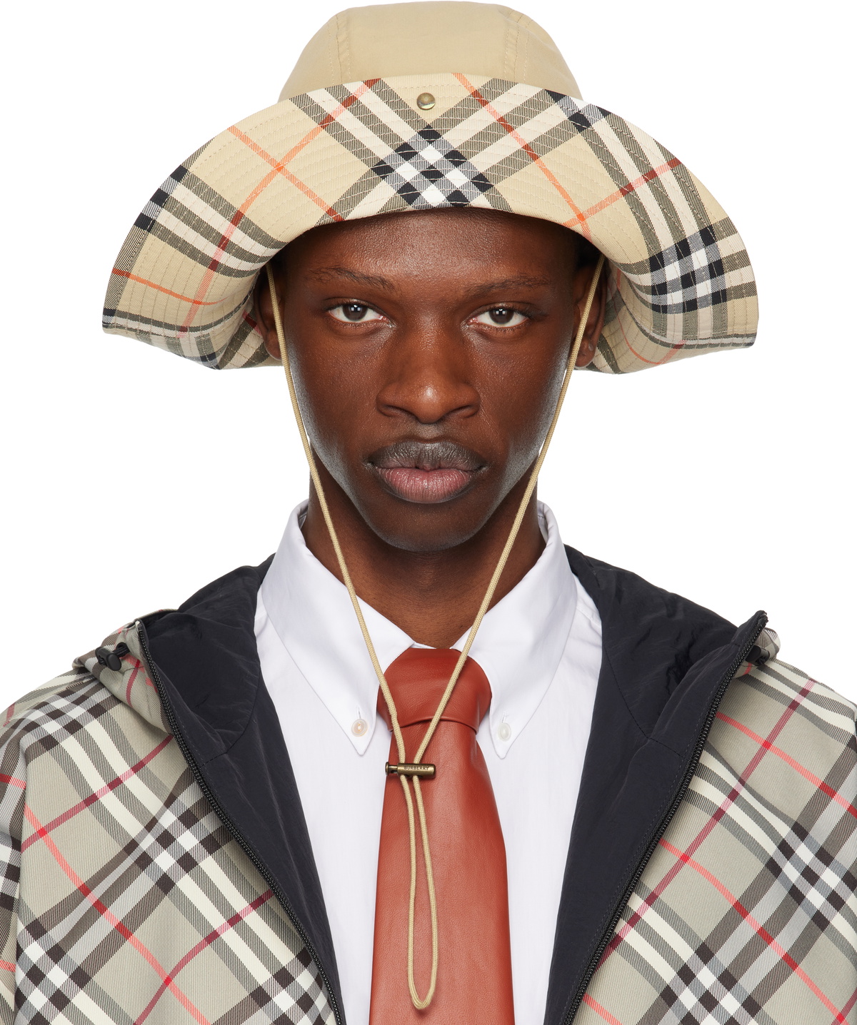 Burberry Beige Check Brim Gabardine Bucket Hat Burberry
