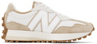 New Balance White & Tan 327 Sneakers