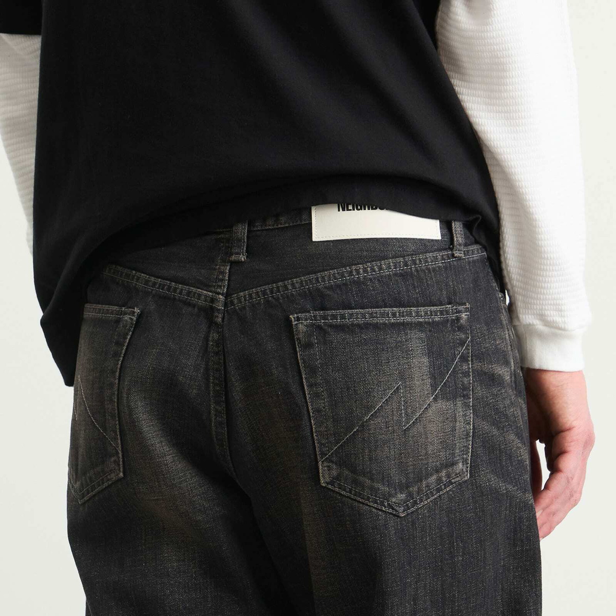 Neighborhood Men's Washed Denim DP Wide Jeans in Black