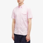 Beams Plus Men's Button Down Short Sleeve Oxford Shirt in Pink