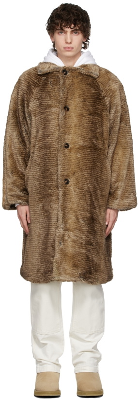 Photo: Clot Brown Southern Collar Faux-Fur Coat