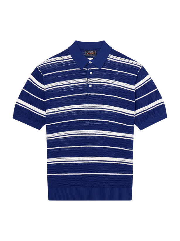 Photo: Beams Plus - Striped Knitted Cotton Polo Shirt - Blue