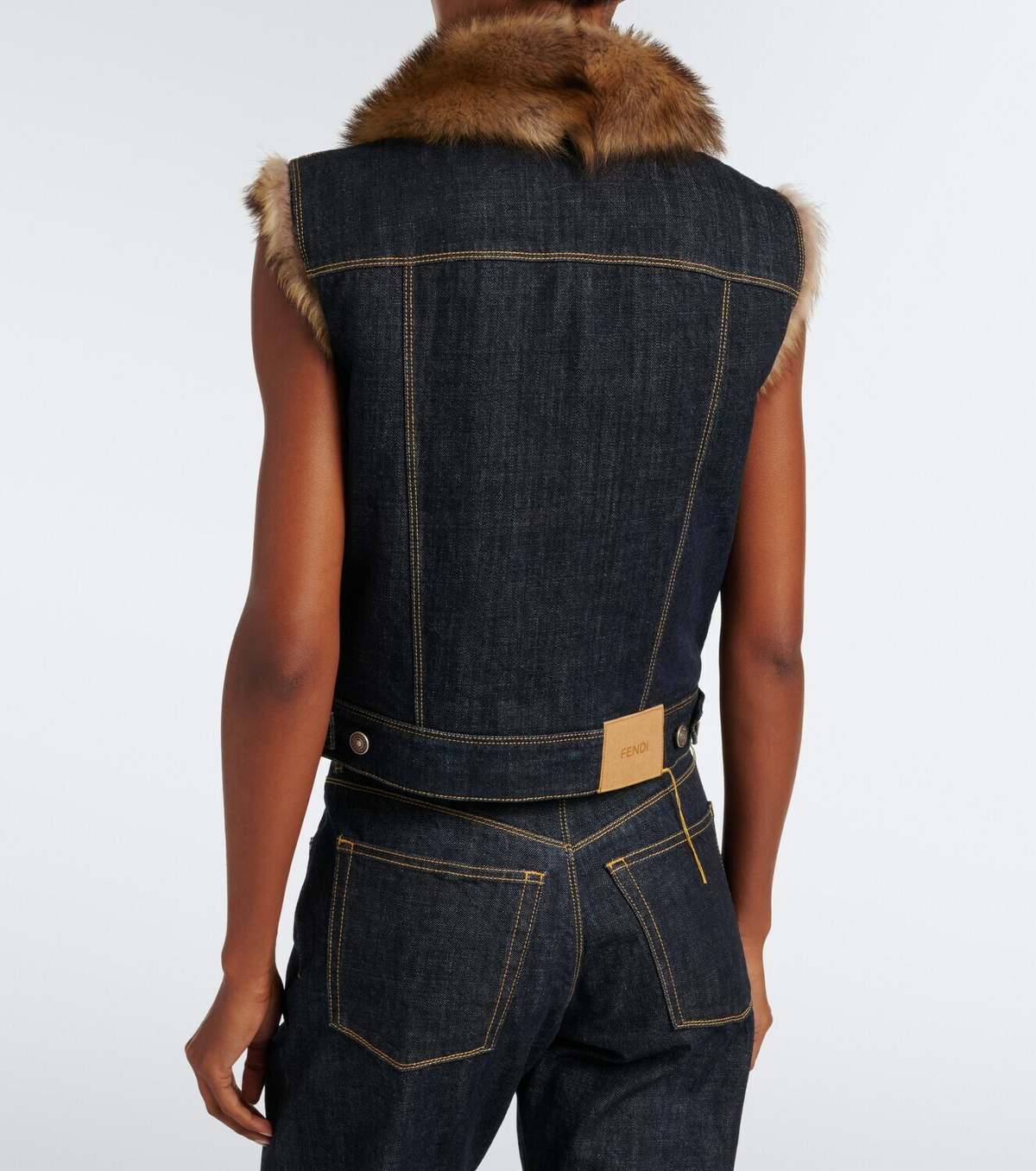 Fendi Shearling-trimmed denim vest