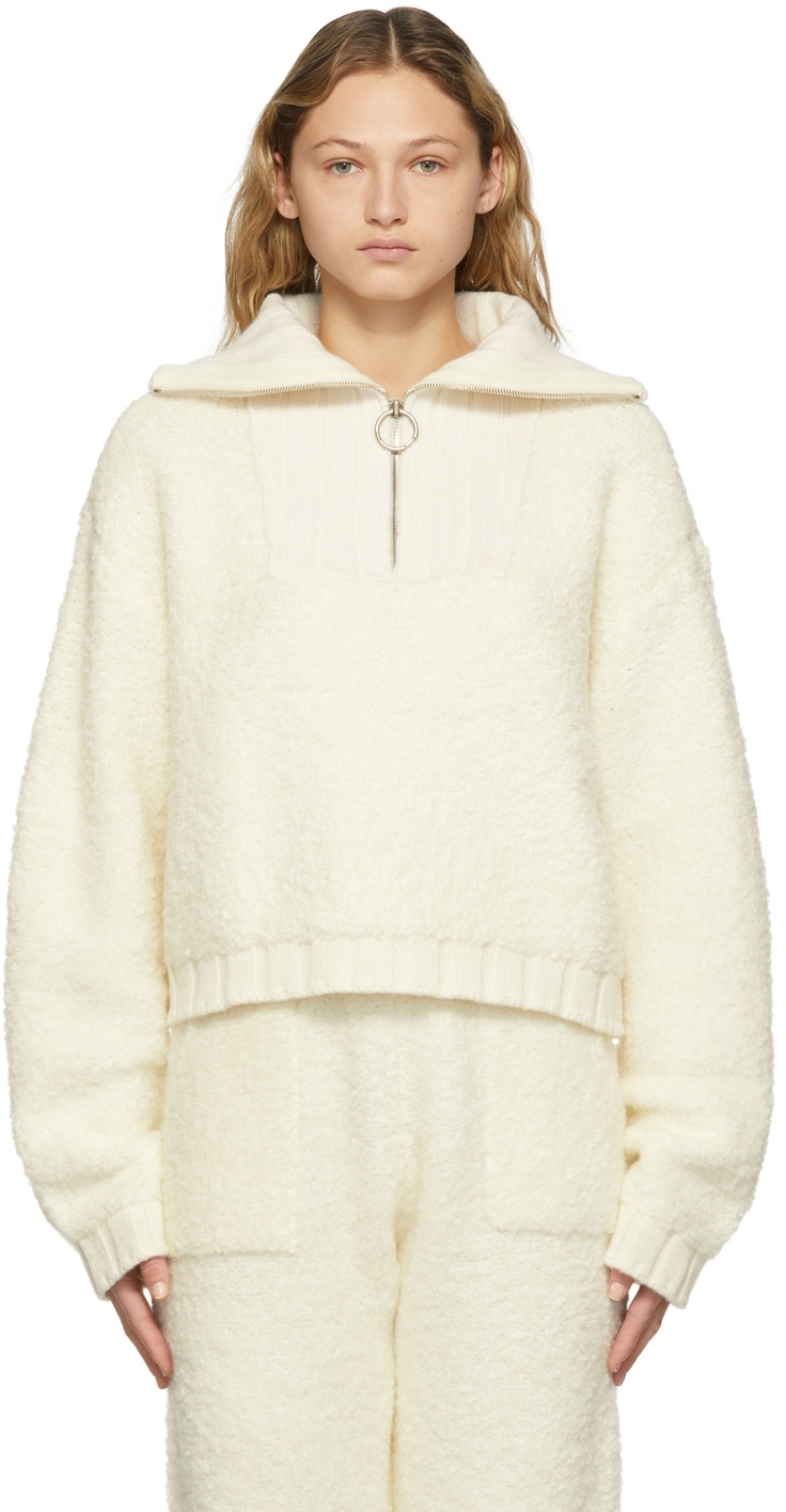 Photo: SJYP Off-White Bouclé Knit Half-Zip Sweater