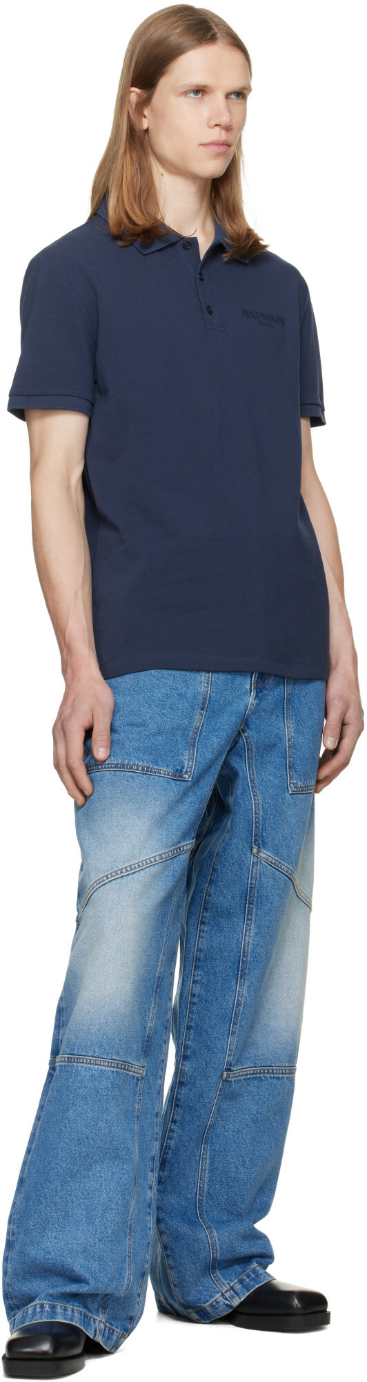 BALMAIN Blue Small Vintage Embroidered Polo