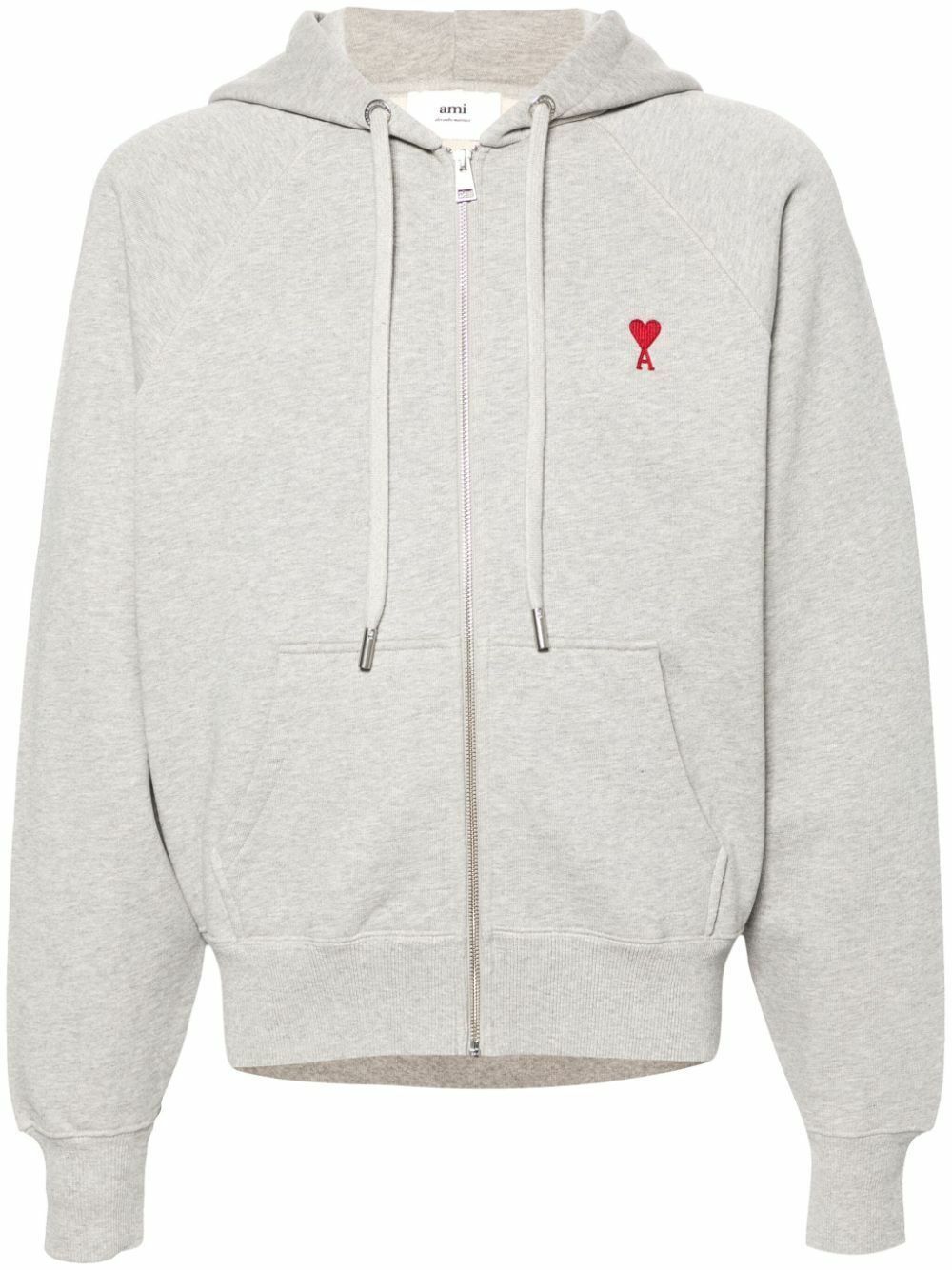 AMI Paris Grey Ami De Coeur Zipped Hoodie