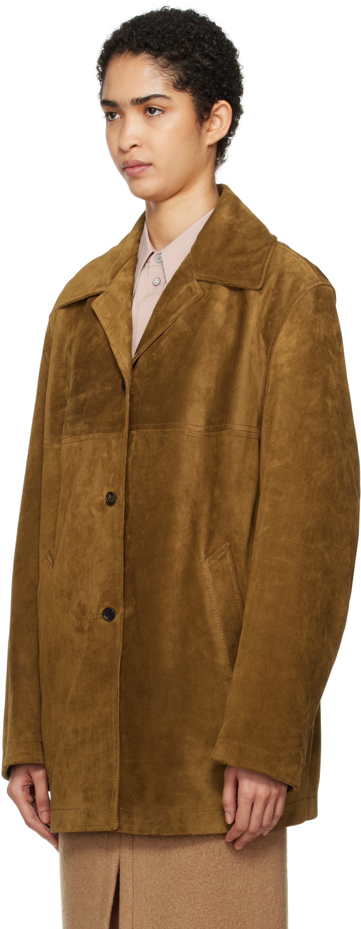 Carven Tan Short Split Suede Coat