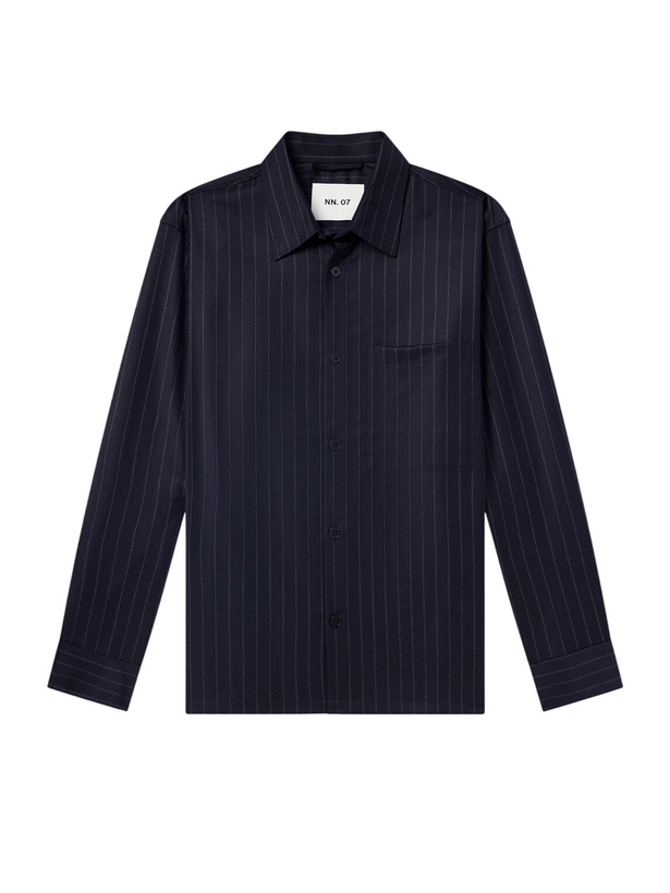 Photo: NN07 - Freddy 10052 Pinstriped Wool-Blend Flannel Shirt - Blue
