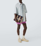Gucci Large embroidered striped canvas pouch
