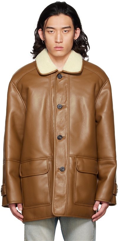 Photo: DRAE SSENSE Exclusive Brown Faux-Leather Jacket