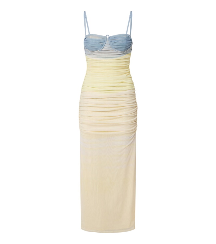 Photo: SIR Printed ruched mesh midi dress