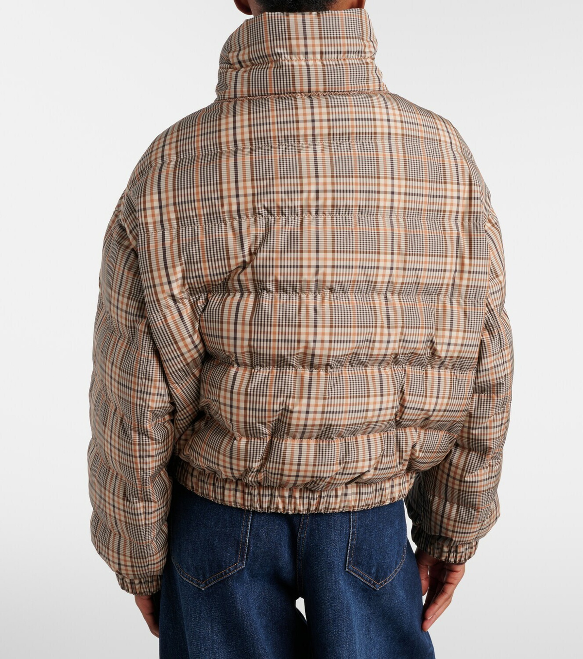 Brunello Cucinelli Checked leather-trimmed down jacket