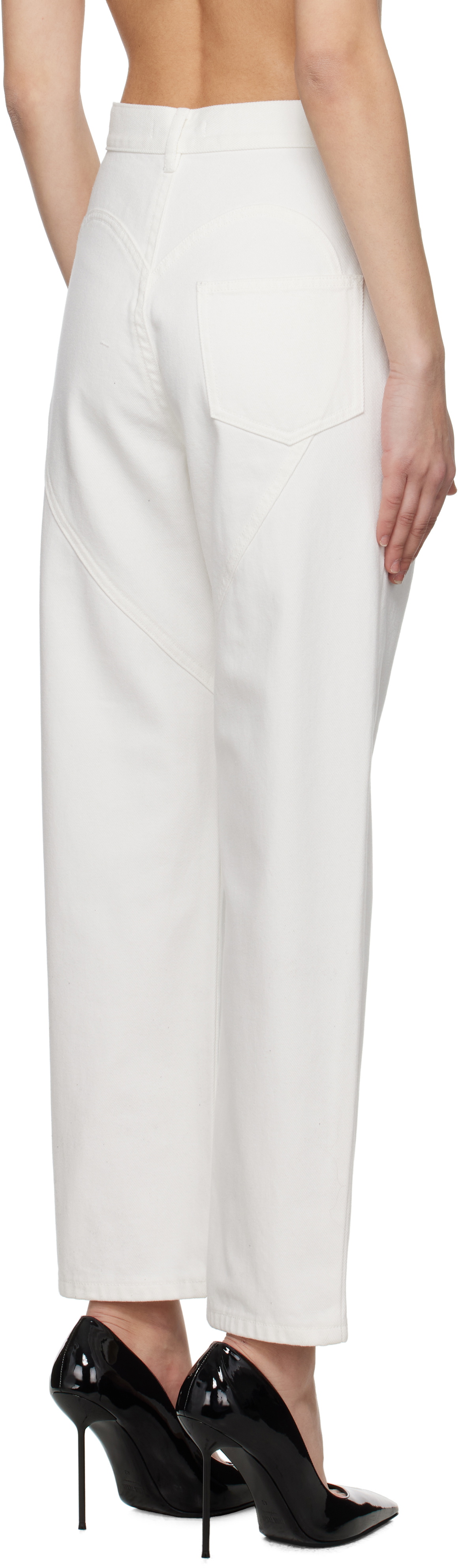 AREA White Crystal Slit Jeans