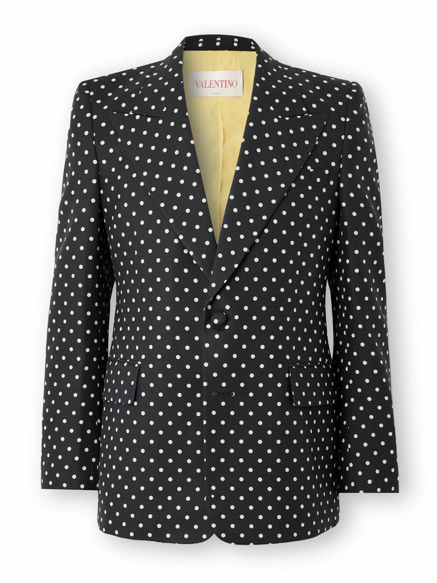 Photo: Valentino Garavani - Slim-Fit Polka-Dot Silk-Shantung Blazer - Black