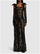 NINA RICCI - Sequined Lace Cutout Long Dress W/ Bow