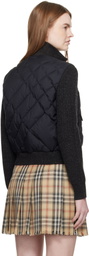 Burberry Black Check-Stitch Nylon & Wool Bomber Jacket