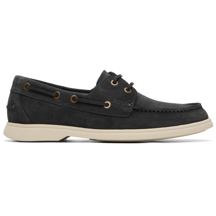 Photo: BOSS Gray Suede Lace-Detail Boat Shoes
