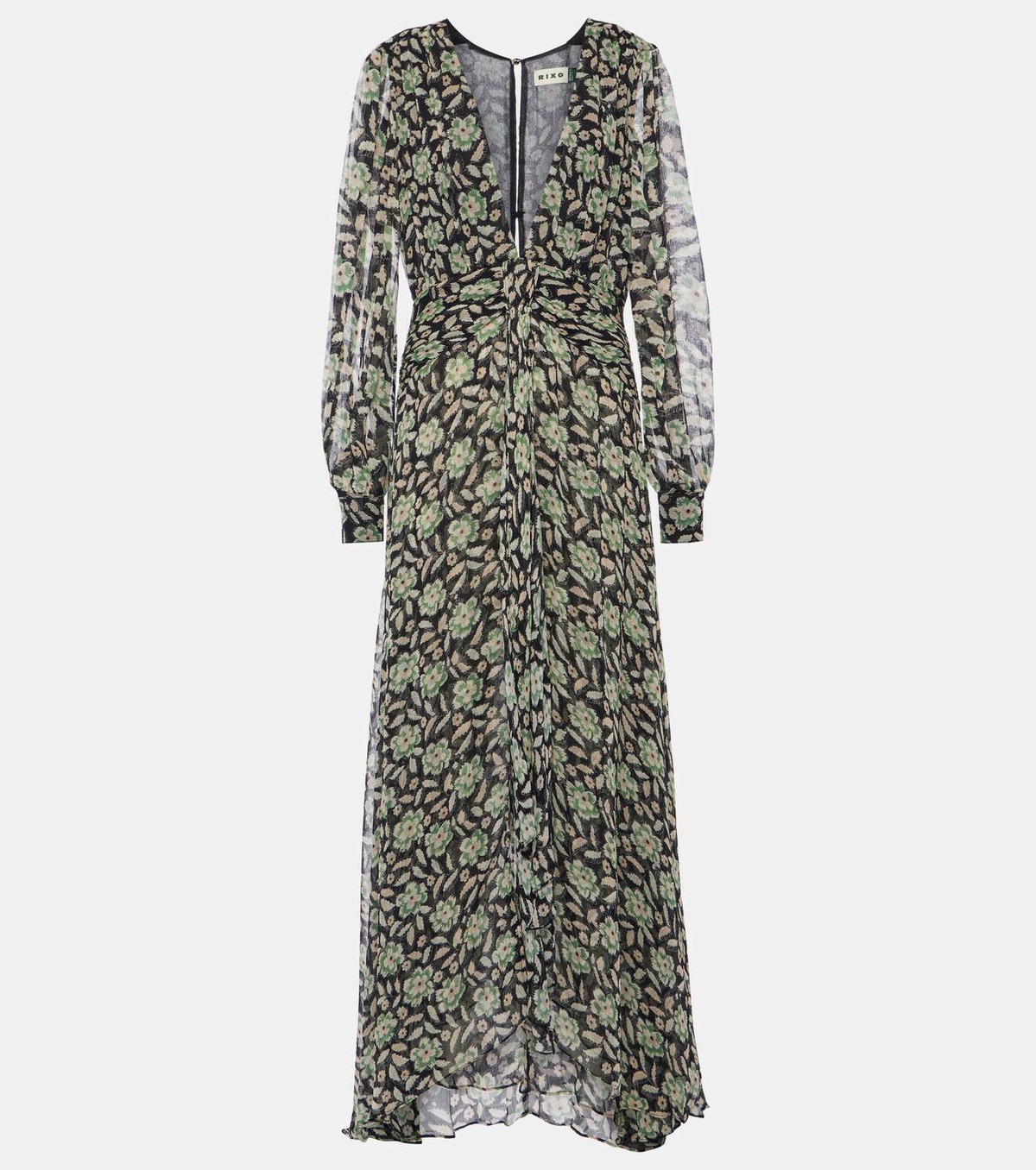 ワンピース Rixo MEERA DRESS Meera Chiffon Gown in Brown Antelope Spot Black