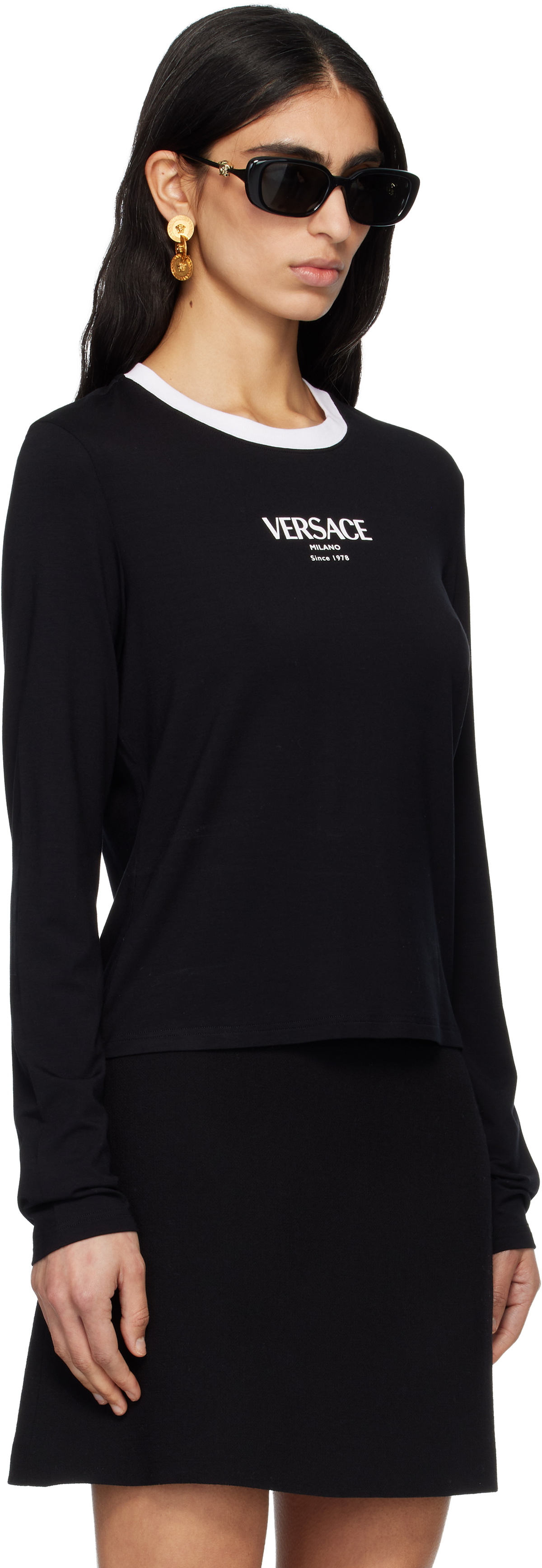 Versace Black Stretch Viscose-Jersey T-shirt