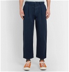 Albam - Wide-Leg Pleated Linen and Cotton-Blend Trousers - Blue