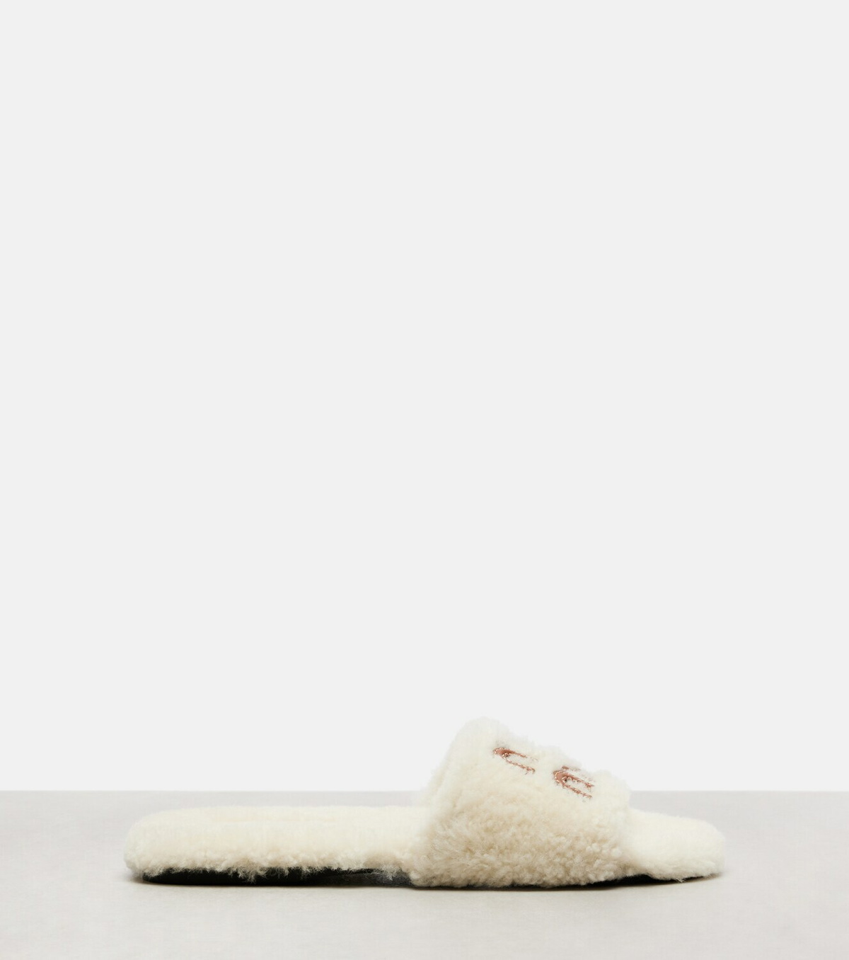 Miu Miu Logo leather-trimmed shearling slides