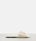 Miu Miu Logo leather-trimmed shearling slides