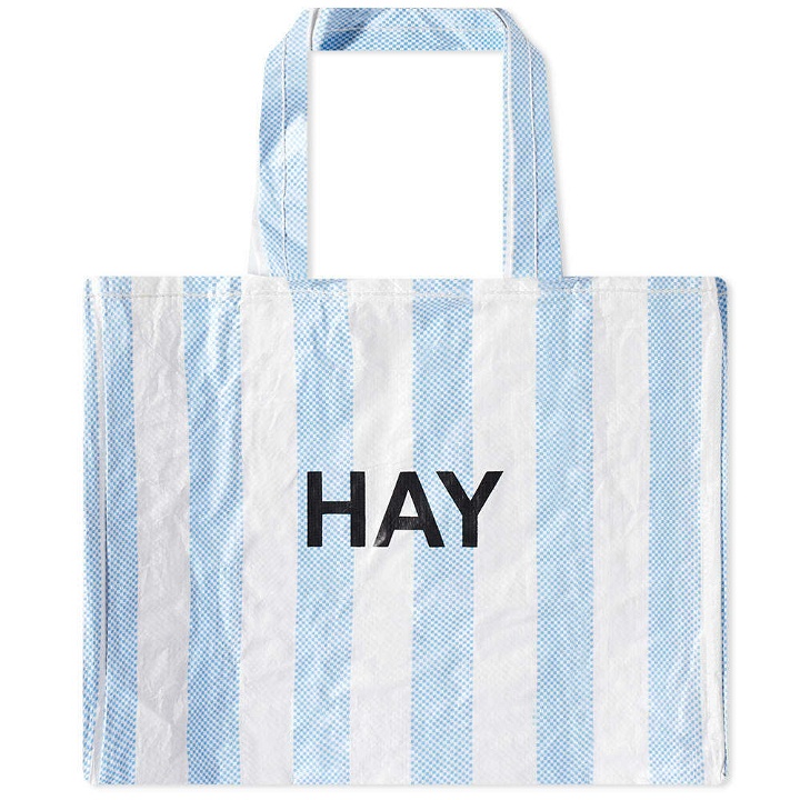 Photo: HAY Recycled Candy Stripe Bag - Medium in Blue/White