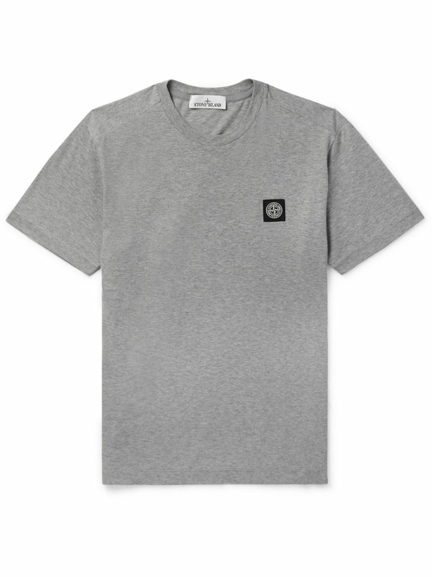 Photo: Stone Island - Logo-Appliquéd Garment-Dyed Cotton-Jersey T-Shirt - Gray